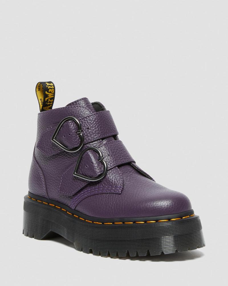 Botas Plataforma Dr Martens Devon Heart Cuero Mujer Morados | MX 544GSO